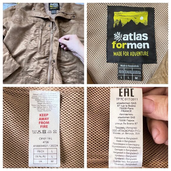 Atlas For Men Ochre Brown Safari Full-Zip Lightweight Jacket L Comfortable Poc - Picture 12 of 16